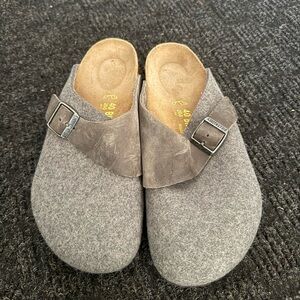 Birkenstock Gray Wool-Leather Clogs